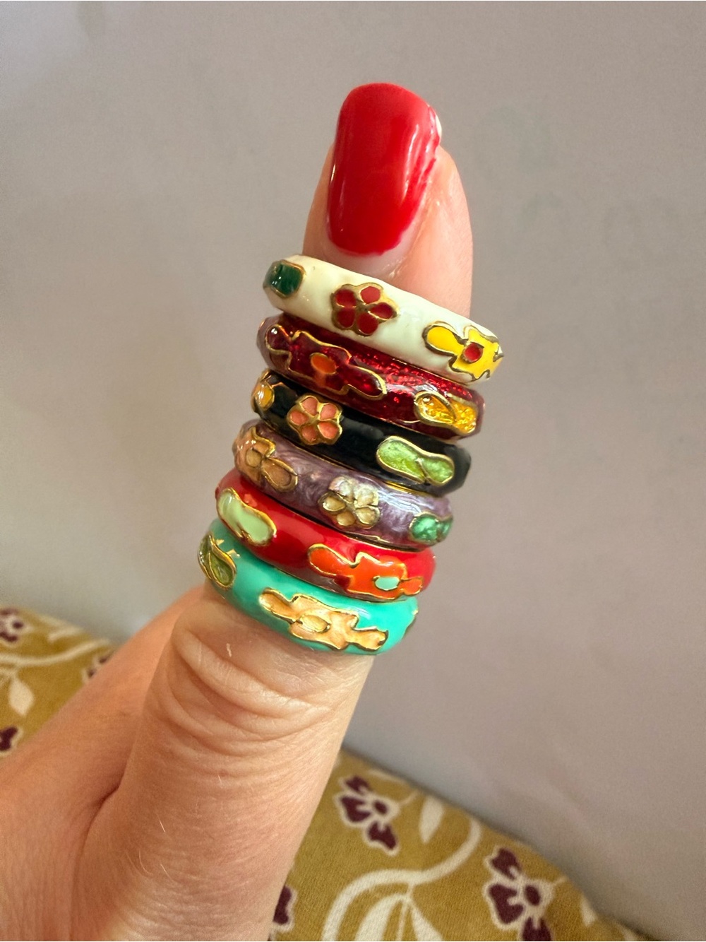 Cloisonné Stackable Floral Enamel Rings - Multicolor— price is for ONE